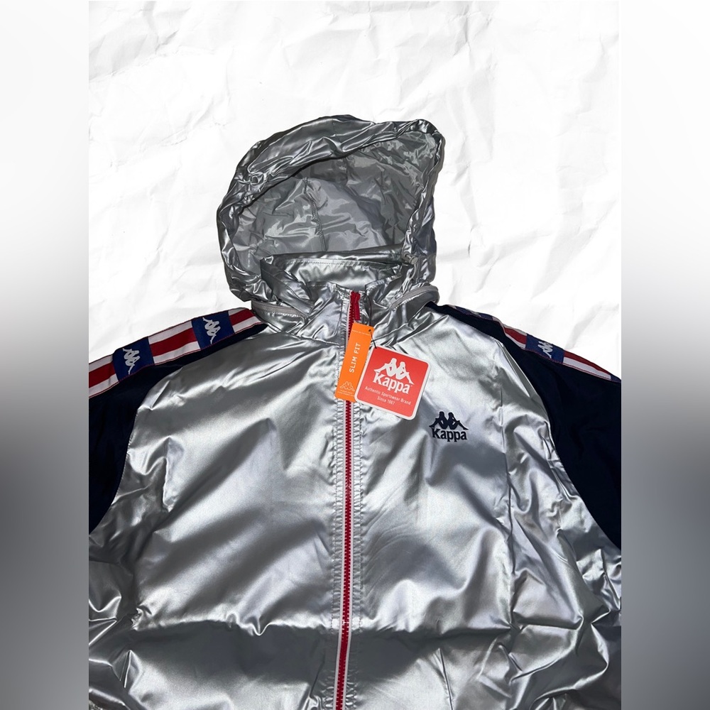 Kappa Authentic Zilcar Metallic Silver Slim Fit Windbreaker - Picture 6 of 10